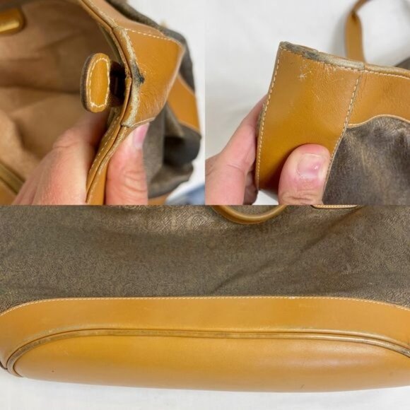 Gucci Vintage Trapezoid Canvas Logo Monogram Tan Gold Leather Tote Bag - Picture 13 of 15